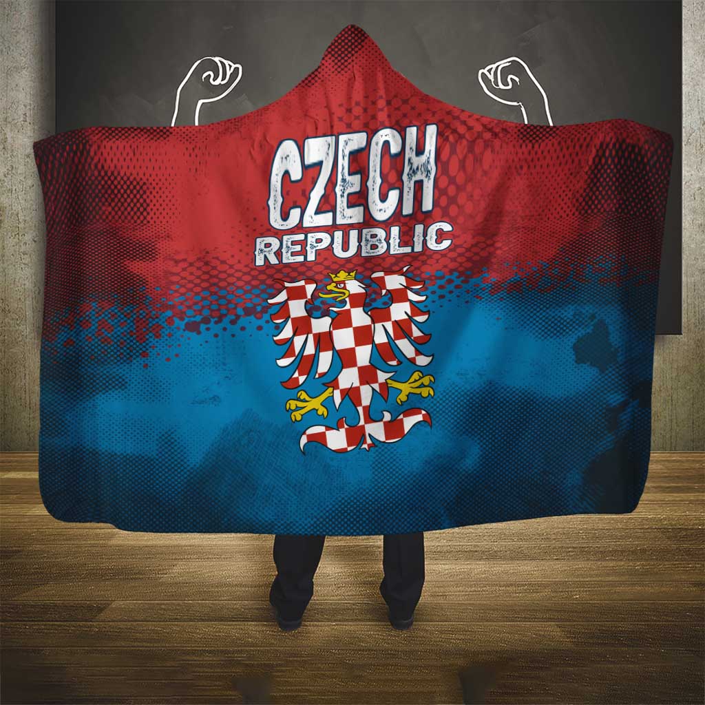 Czech Republic Hooded Blanket with Blue Red Gradient Design and National Coat of Arms - Wonder Print Shop