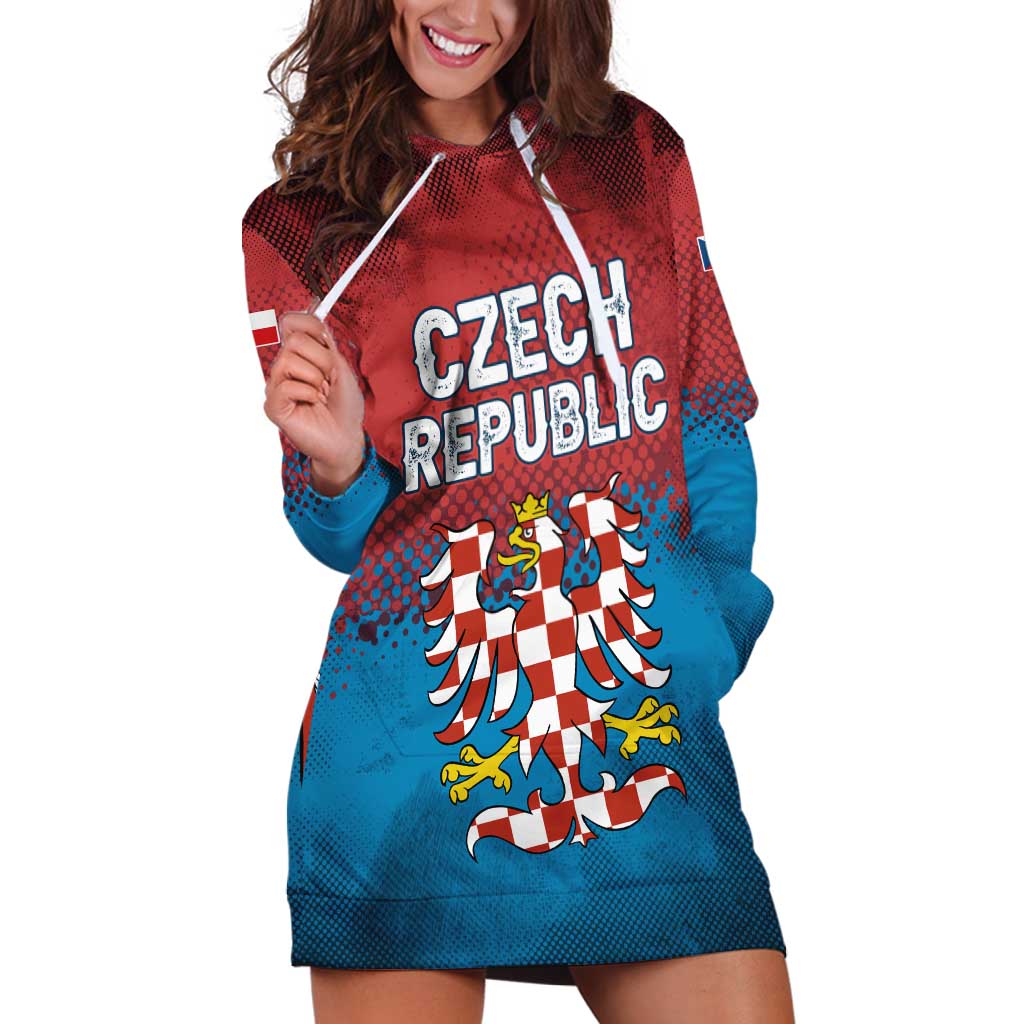 Czech Republic Hoodie Dress with Blue Red Gradient Design and National Coat of Arms - Wonder Print Shop