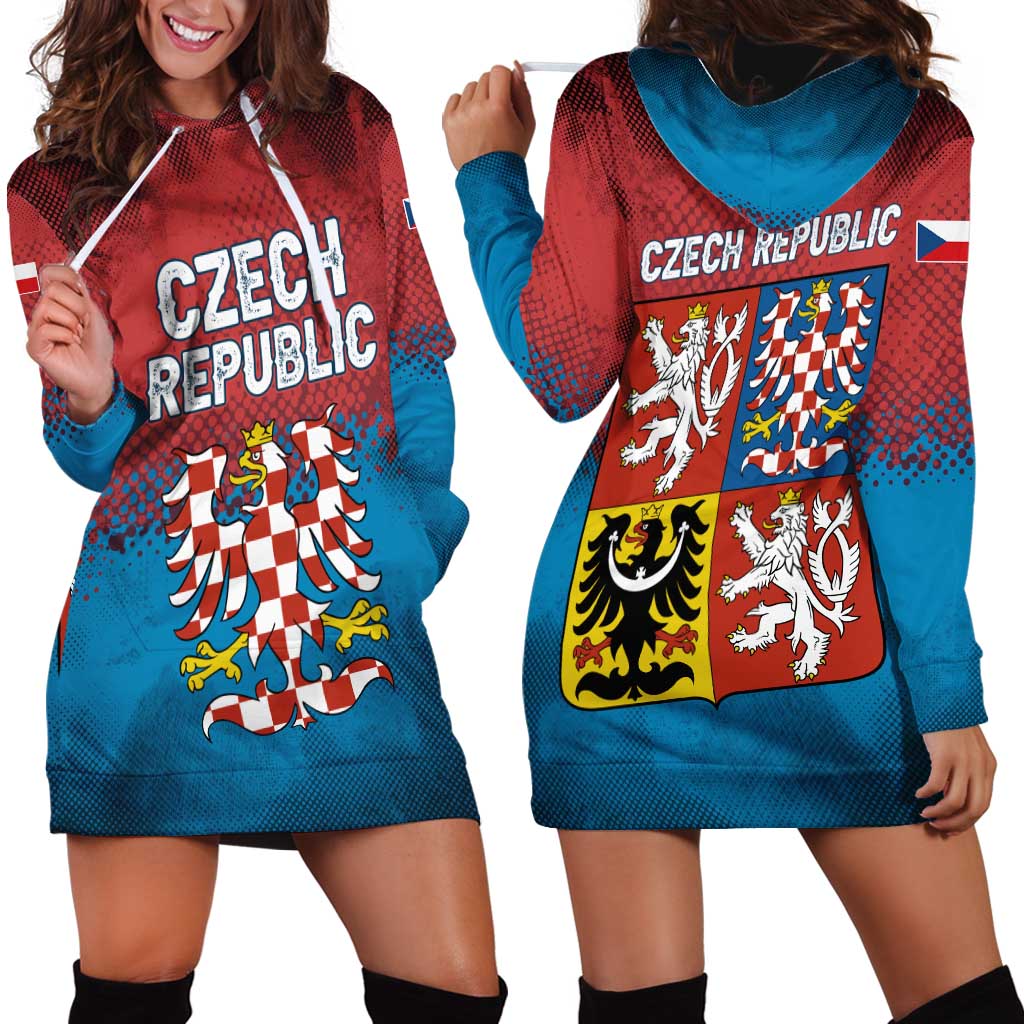 Czech Republic Hoodie Dress with Blue Red Gradient Design and National Coat of Arms - Wonder Print Shop