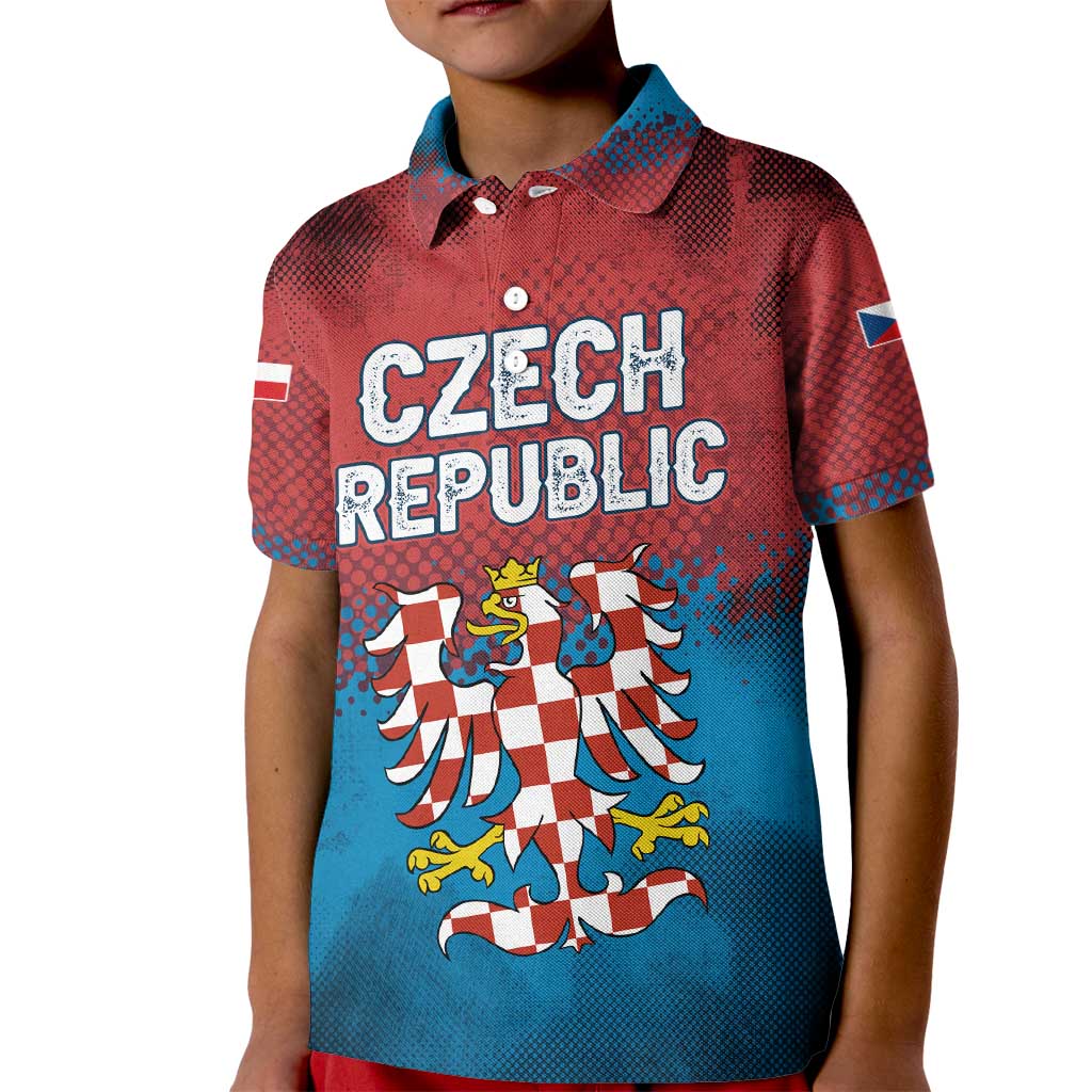Czech Republic Kid Polo Shirt with Blue Red Gradient Design and National Coat of Arms - Wonder Print Shop