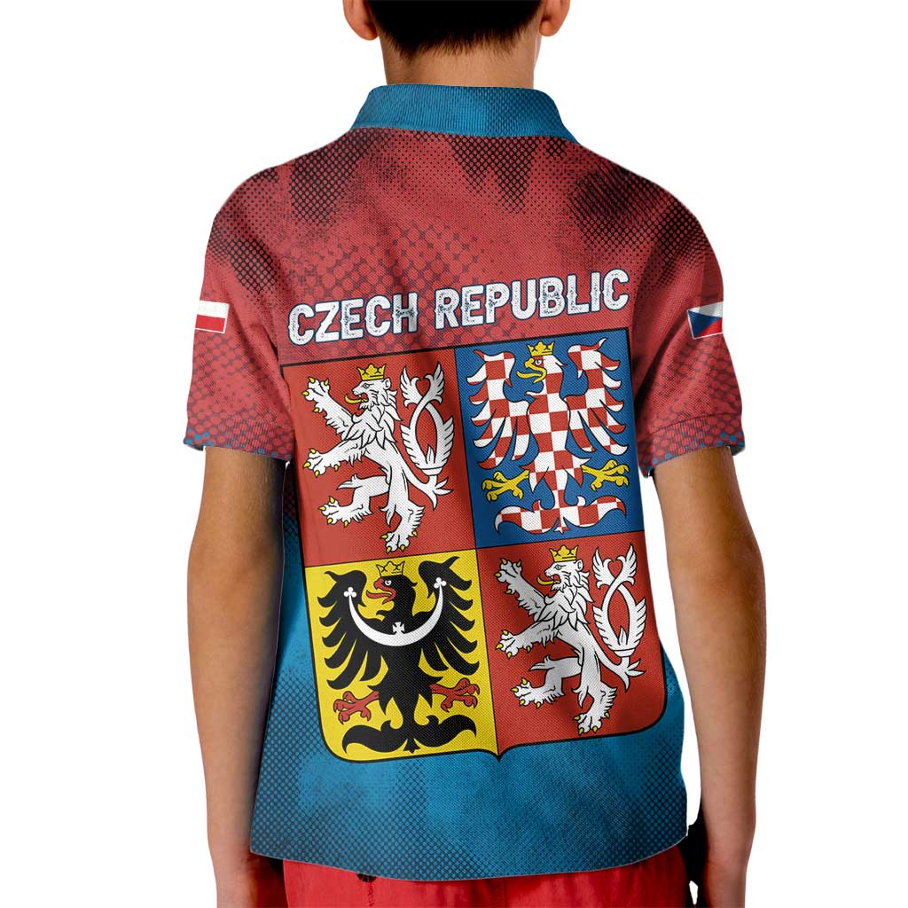 Czech Republic Kid Polo Shirt with Blue Red Gradient Design and National Coat of Arms - Wonder Print Shop