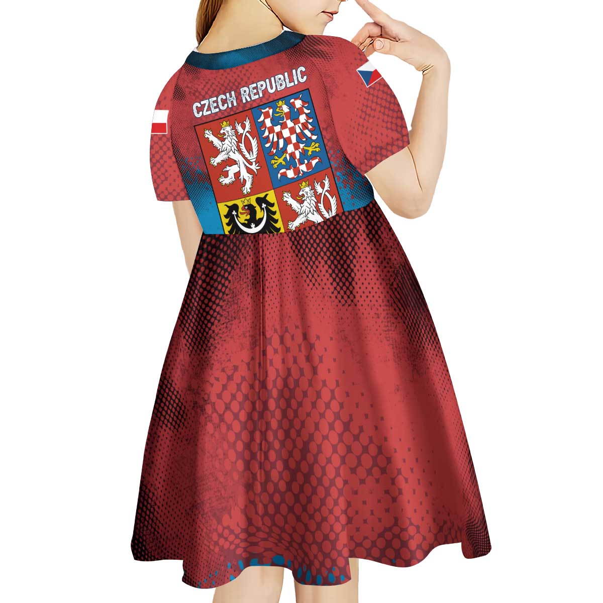 Czech Republic Kid Short Sleeve Dress with Blue Red Gradient Design and National Coat of Arms - Wonder Print Shop