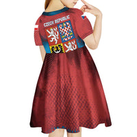 Czech Republic Kid Short Sleeve Dress with Blue Red Gradient Design and National Coat of Arms - Wonder Print Shop