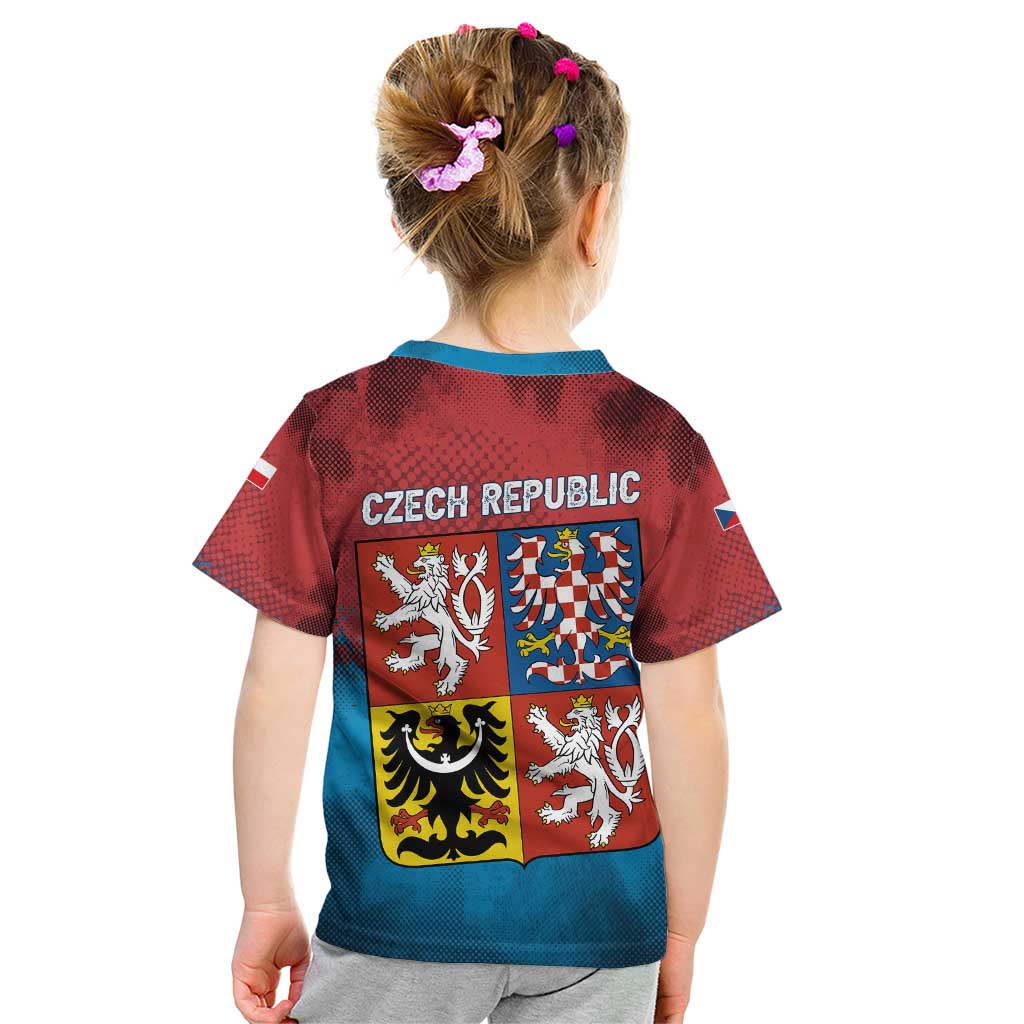 Czech Republic Kid T Shirt with Blue Red Gradient Design and National Coat of Arms - Wonder Print Shop