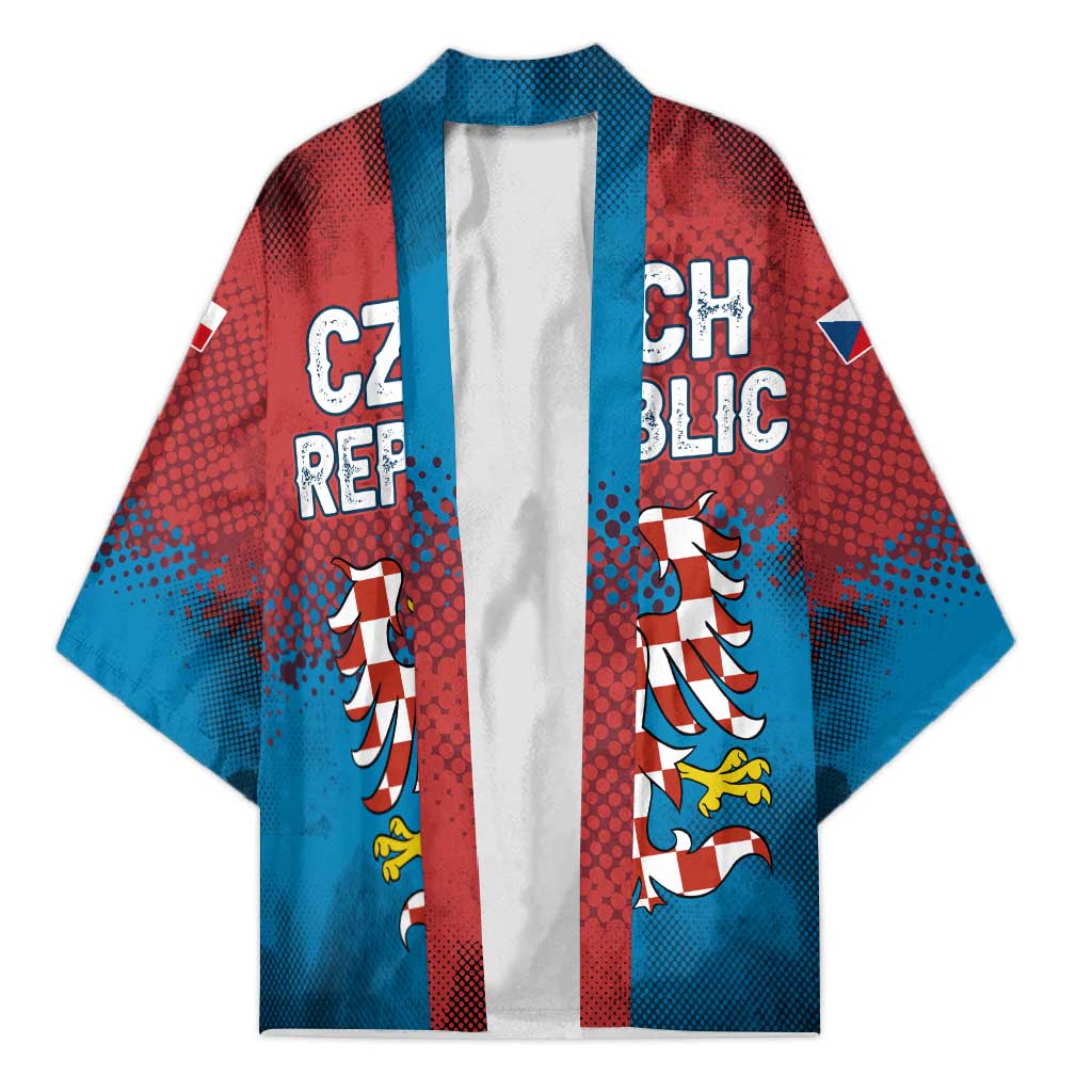 Czech Republic Kimono with Blue Red Gradient Design and National Coat of Arms - Wonder Print Shop
