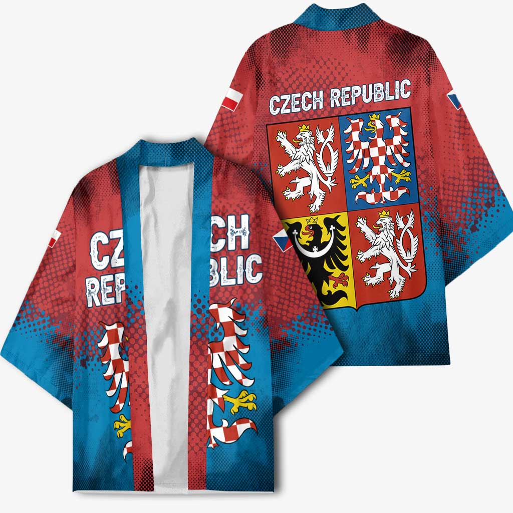 Czech Republic Kimono with Blue Red Gradient Design and National Coat of Arms - Wonder Print Shop