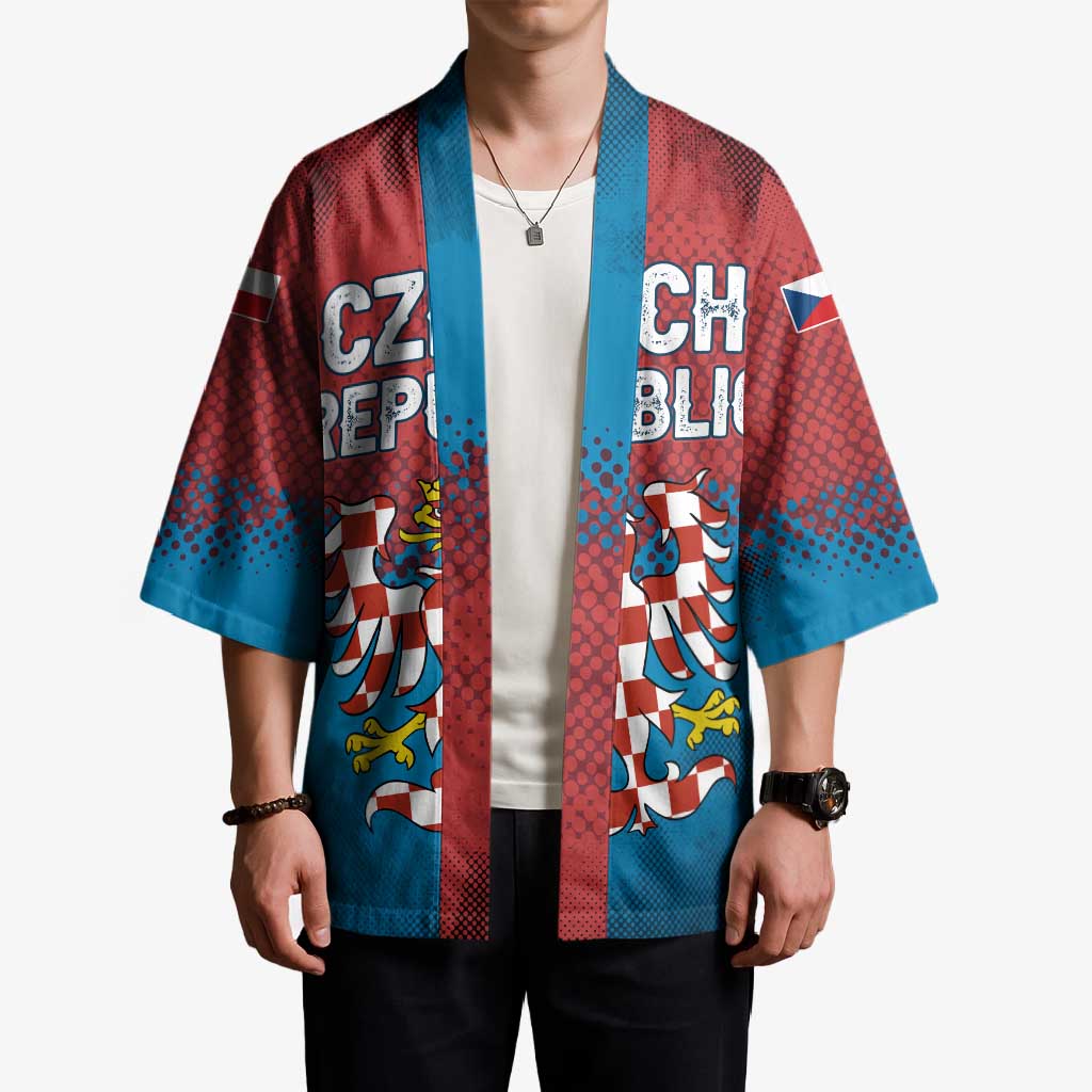 Czech Republic Kimono with Blue Red Gradient Design and National Coat of Arms - Wonder Print Shop