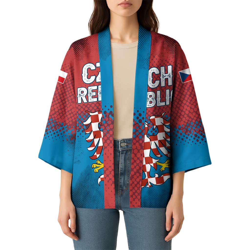 Czech Republic Kimono with Blue Red Gradient Design and National Coat of Arms - Wonder Print Shop