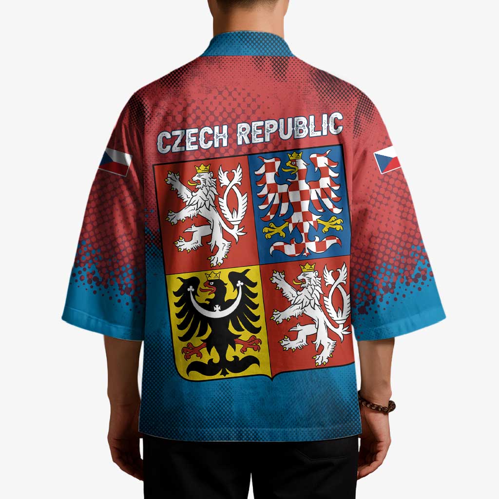 Czech Republic Kimono with Blue Red Gradient Design and National Coat of Arms - Wonder Print Shop