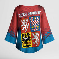 Czech Republic Kimono Sleeve Blouse with Blue Red Gradient Design and National Coat of Arms - Wonder Print Shop