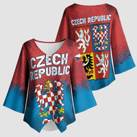 Czech Republic Kimono Sleeve Blouse with Blue Red Gradient Design and National Coat of Arms - Wonder Print Shop