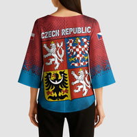 Czech Republic Kimono Sleeve Blouse with Blue Red Gradient Design and National Coat of Arms - Wonder Print Shop
