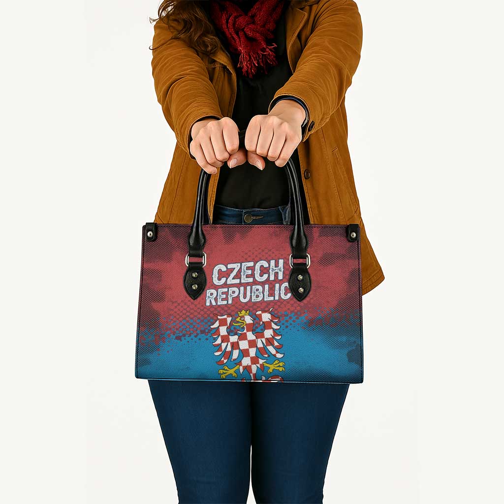 Czech Republic Leather Bag with Blue Red Gradient Design and National Coat of Arms - Wonder Print Shop