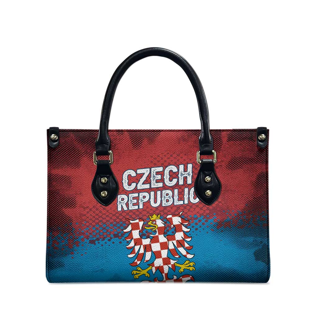 Czech Republic Leather Bag with Blue Red Gradient Design and National Coat of Arms - Wonder Print Shop