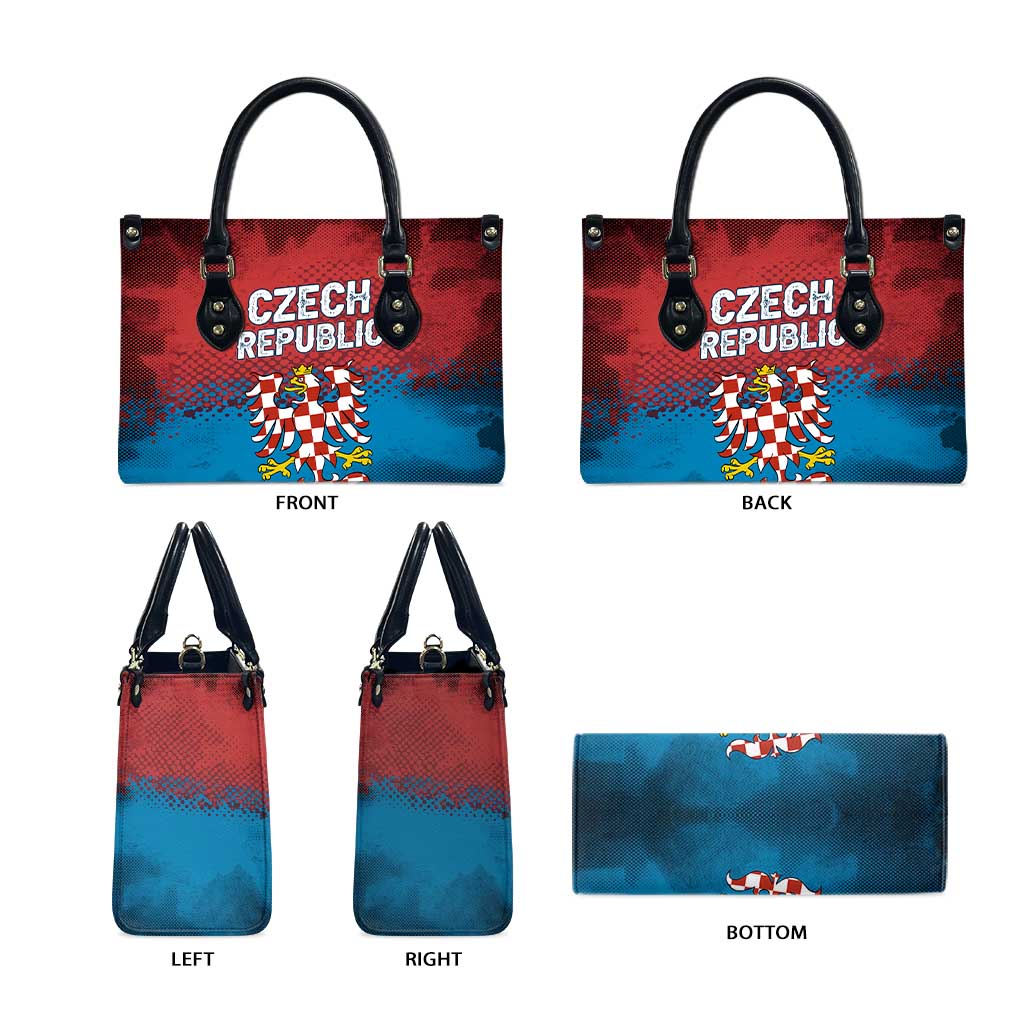 Czech Republic Leather Bag with Blue Red Gradient Design and National Coat of Arms - Wonder Print Shop