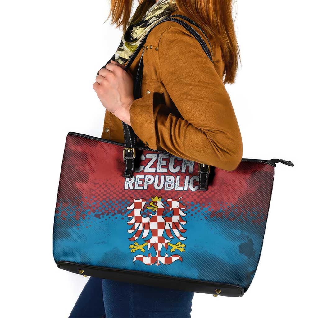 Czech Republic Leather Tote Bag with Blue Red Gradient Design and National Coat of Arms - Wonder Print Shop