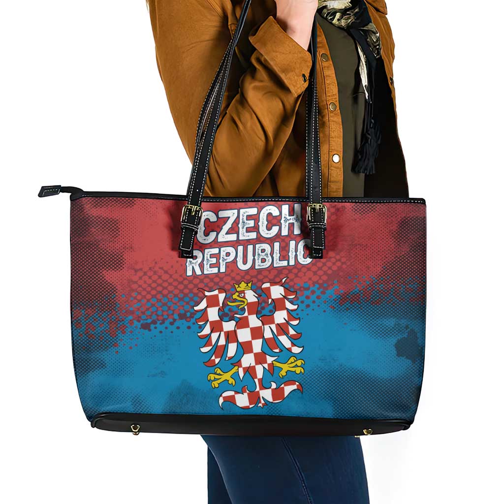 Czech Republic Leather Tote Bag with Blue Red Gradient Design and National Coat of Arms - Wonder Print Shop