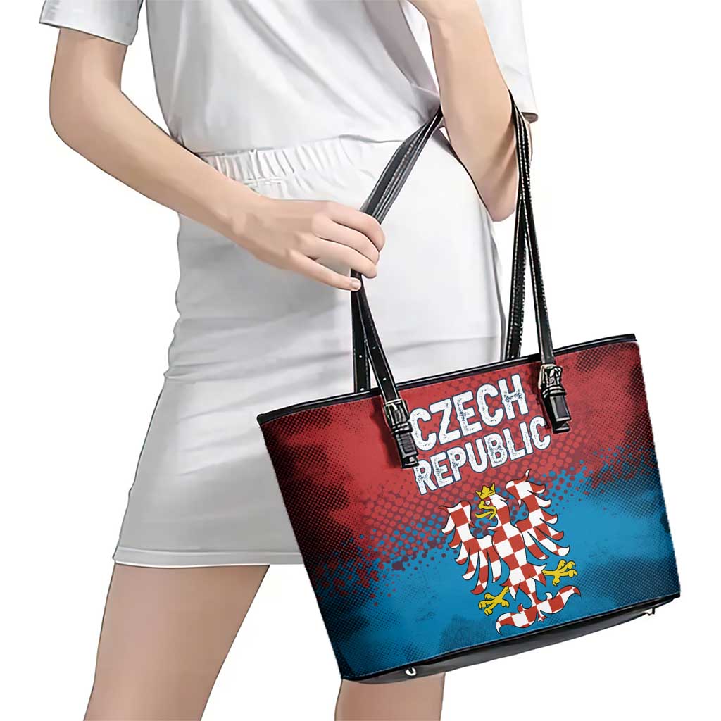 Czech Republic Leather Tote Bag with Blue Red Gradient Design and National Coat of Arms - Wonder Print Shop