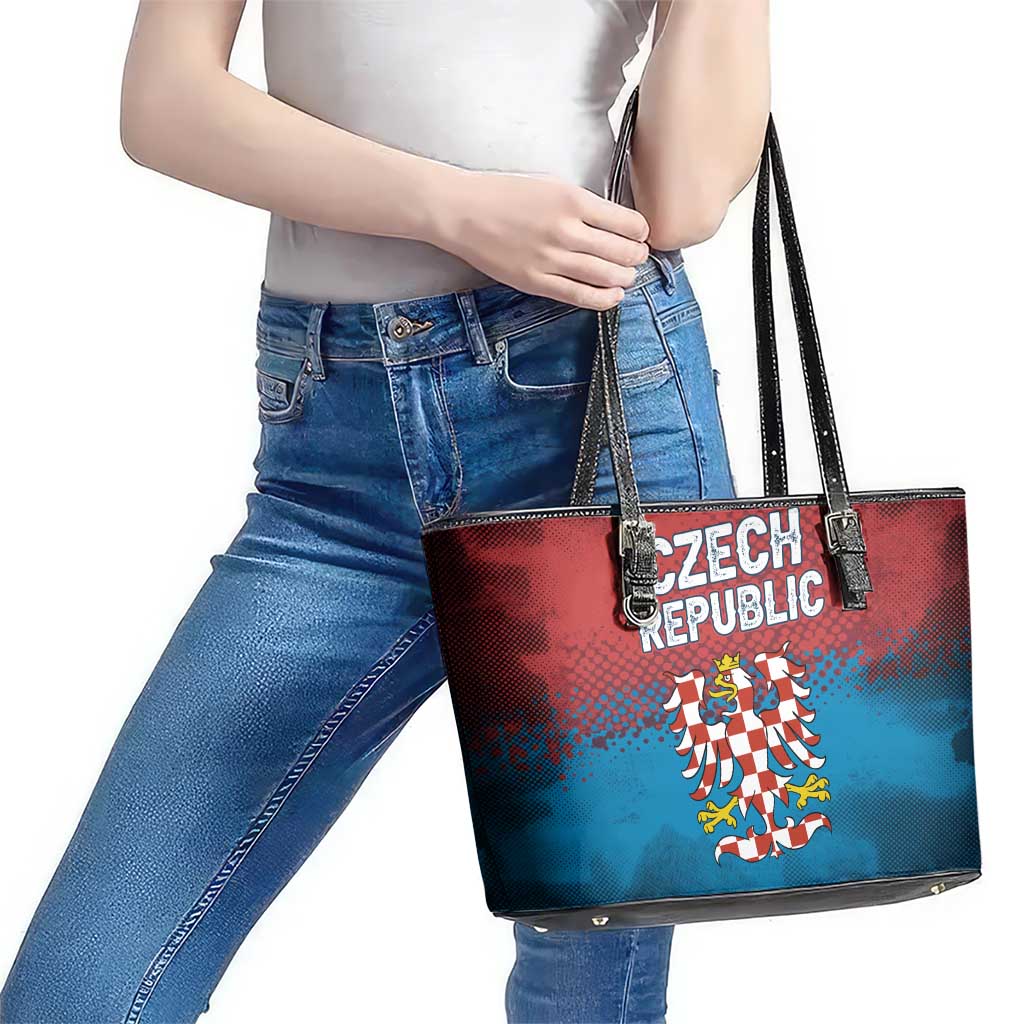 Czech Republic Leather Tote Bag with Blue Red Gradient Design and National Coat of Arms - Wonder Print Shop