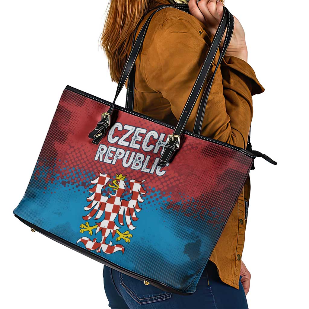 Czech Republic Leather Tote Bag with Blue Red Gradient Design and National Coat of Arms - Wonder Print Shop