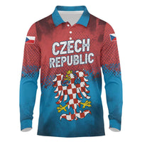 Czech Republic Long Sleeve Polo Shirt with Blue Red Gradient Design and National Coat of Arms - Wonder Print Shop