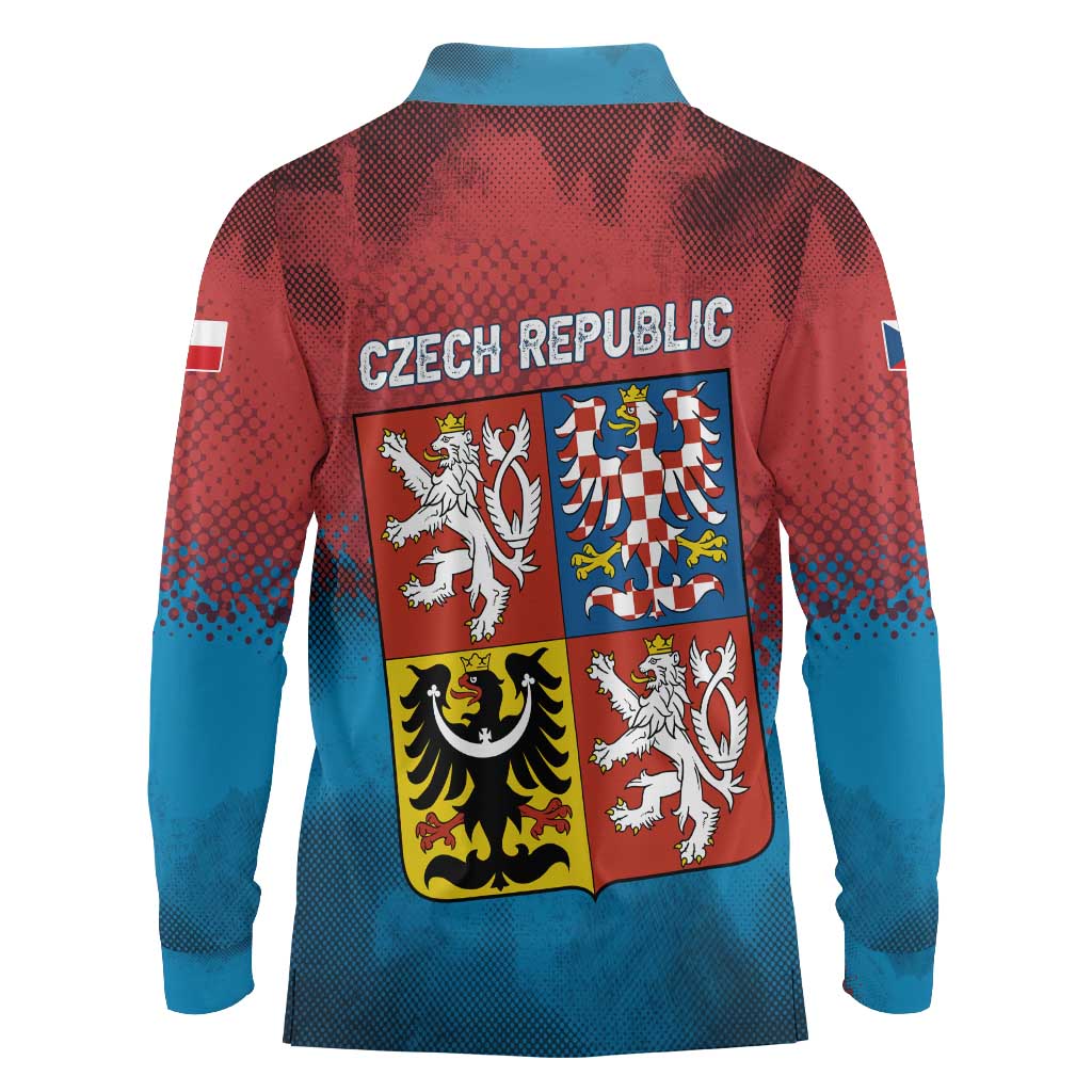 Czech Republic Long Sleeve Polo Shirt with Blue Red Gradient Design and National Coat of Arms - Wonder Print Shop