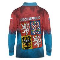 Czech Republic Long Sleeve Polo Shirt with Blue Red Gradient Design and National Coat of Arms - Wonder Print Shop