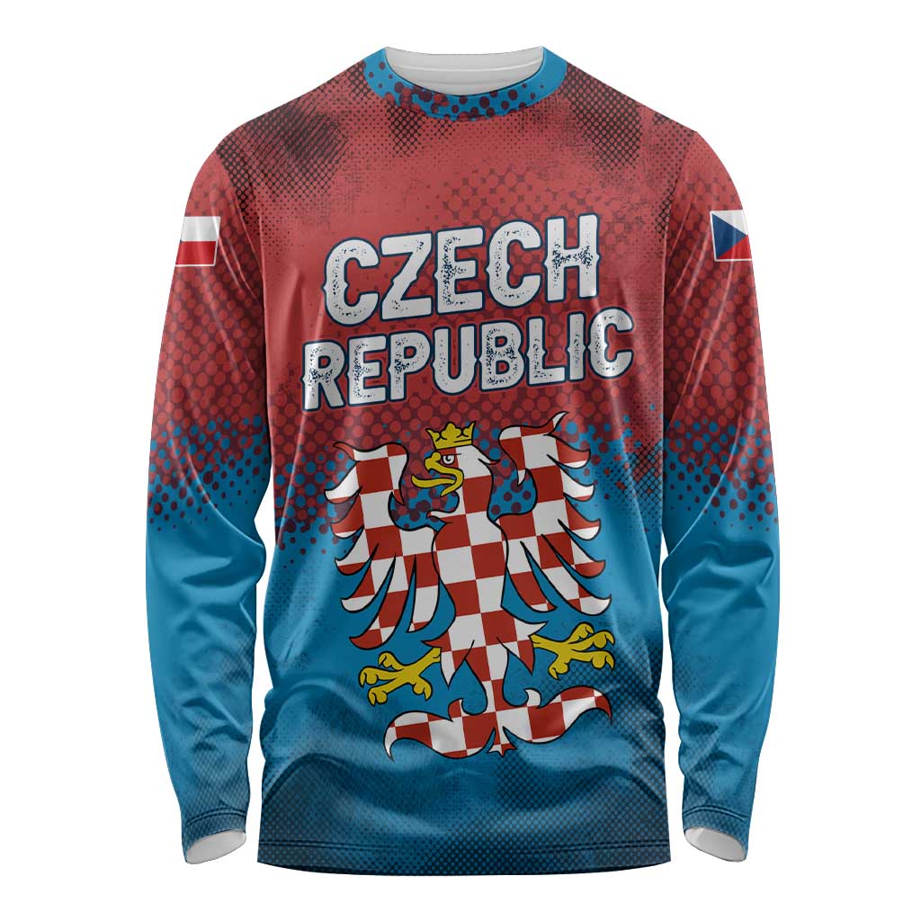 Czech Republic Long Sleeve Shirt with Blue Red Gradient Design and National Coat of Arms - Wonder Print Shop