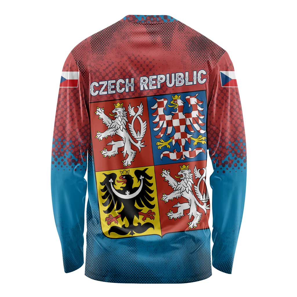 Czech Republic Long Sleeve Shirt with Blue Red Gradient Design and National Coat of Arms - Wonder Print Shop