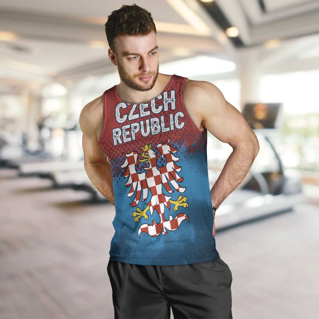 Czech Republic Men Tank Top with Blue Red Gradient Design and National Coat of Arms - Wonder Print Shop