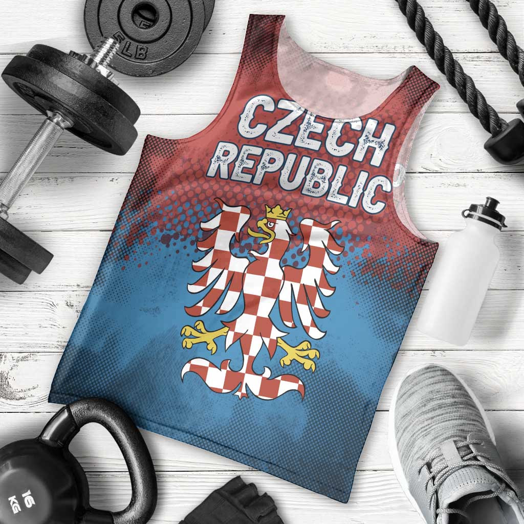 Czech Republic Men Tank Top with Blue Red Gradient Design and National Coat of Arms - Wonder Print Shop