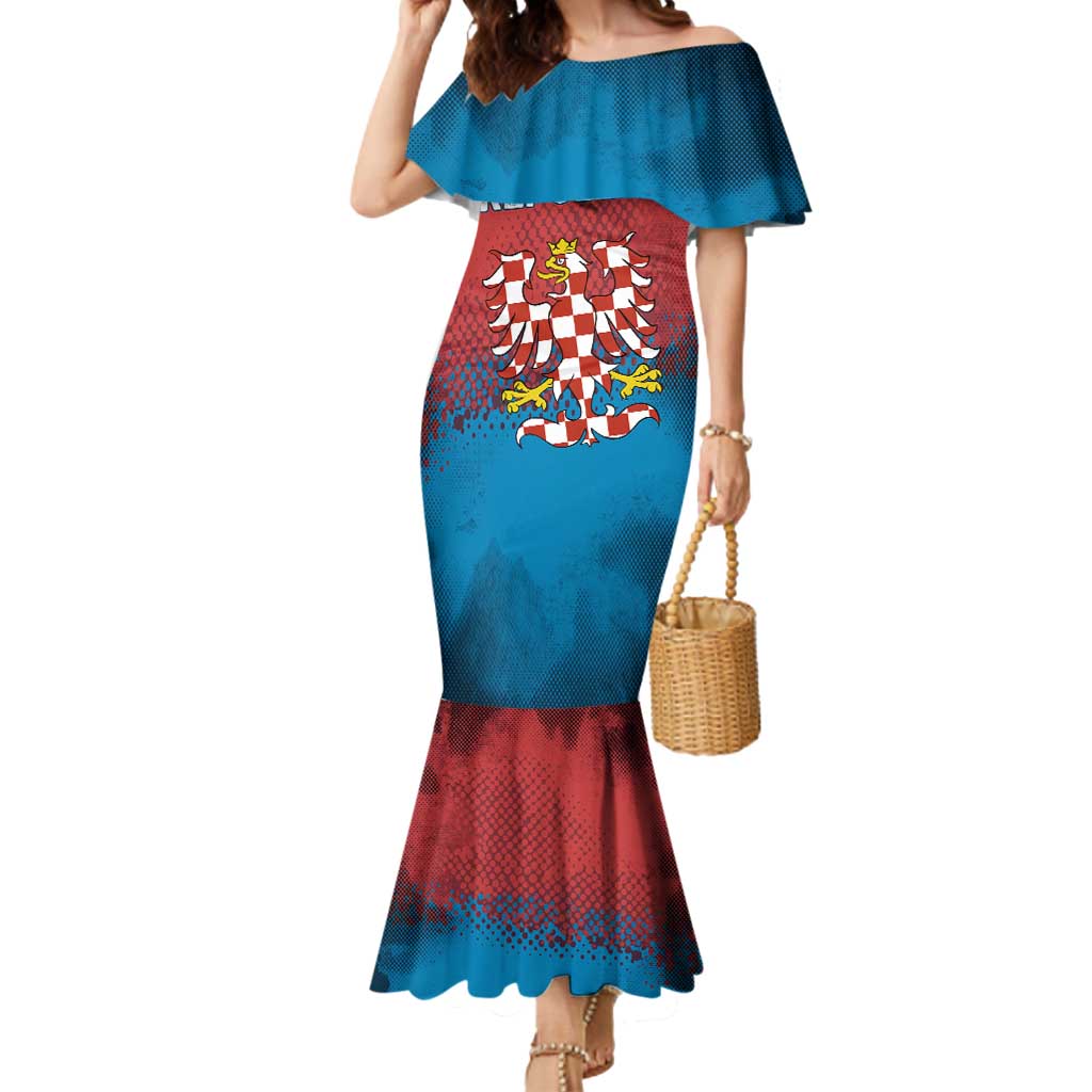 Czech Republic Mermaid Dress with Blue Red Gradient Design and National Coat of Arms - Wonder Print Shop
