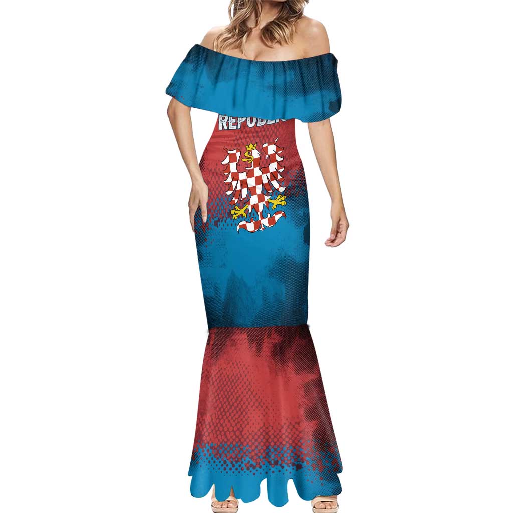 Czech Republic Mermaid Dress with Blue Red Gradient Design and National Coat of Arms - Wonder Print Shop