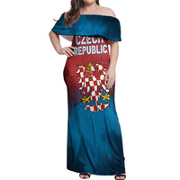 Czech Republic Off Shoulder Maxi Dress with Blue Red Gradient Design and National Coat of Arms - Wonder Print Shop