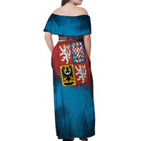 Czech Republic Off Shoulder Maxi Dress with Blue Red Gradient Design and National Coat of Arms - Wonder Print Shop