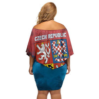 Czech Republic Off Shoulder Short Dress with Blue Red Gradient Design and National Coat of Arms - Wonder Print Shop