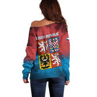 Czech Republic Off Shoulder Sweater with Blue Red Gradient Design and National Coat of Arms - Wonder Print Shop