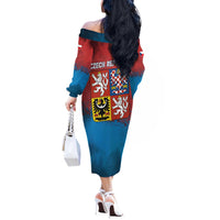 Czech Republic Off The Shoulder Long Sleeve Dress with Blue Red Gradient Design and National Coat of Arms - Wonder Print Shop