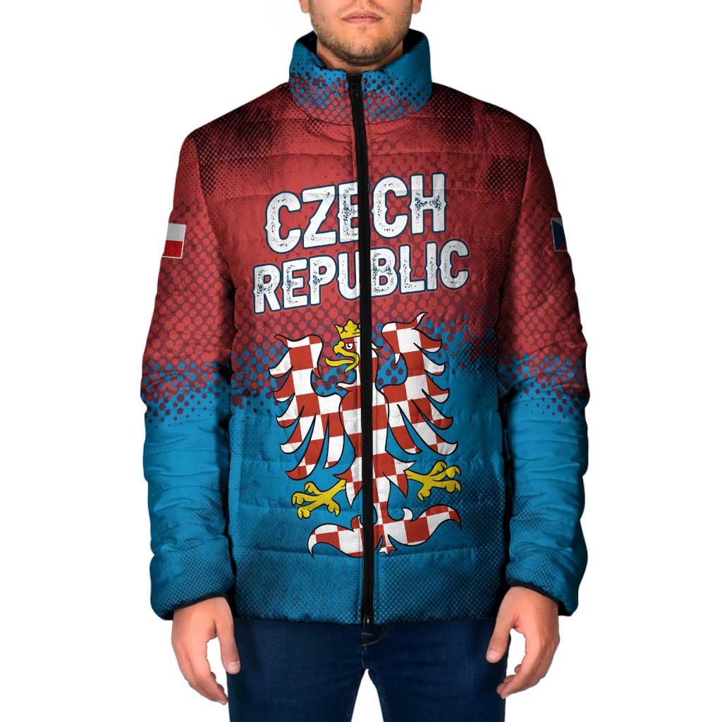Czech Republic Padded Jacket with Blue Red Gradient Design and National Coat of Arms - Wonder Print Shop