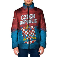 Czech Republic Padded Jacket with Blue Red Gradient Design and National Coat of Arms - Wonder Print Shop