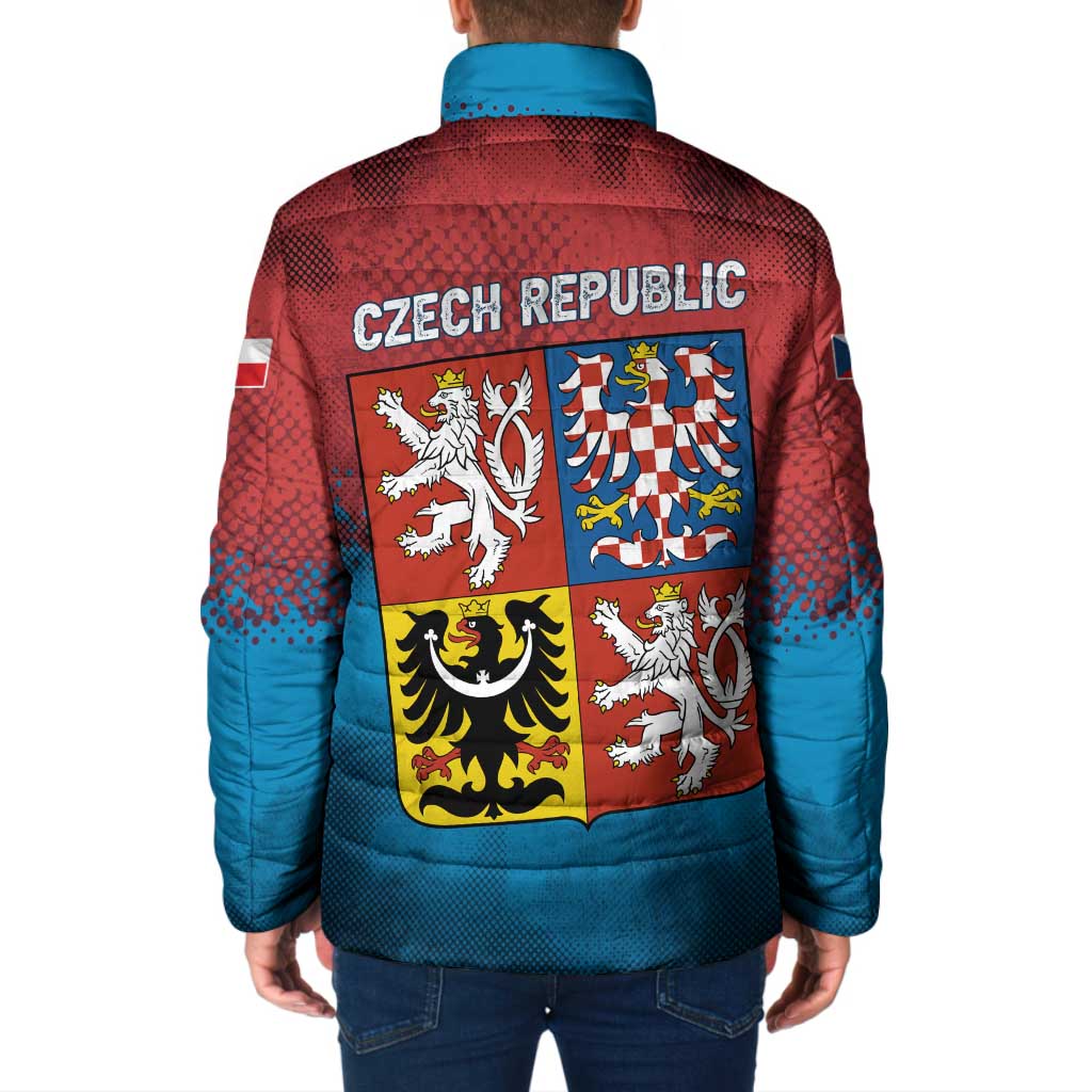 Czech Republic Padded Jacket with Blue Red Gradient Design and National Coat of Arms - Wonder Print Shop