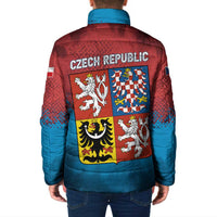 Czech Republic Padded Jacket with Blue Red Gradient Design and National Coat of Arms - Wonder Print Shop
