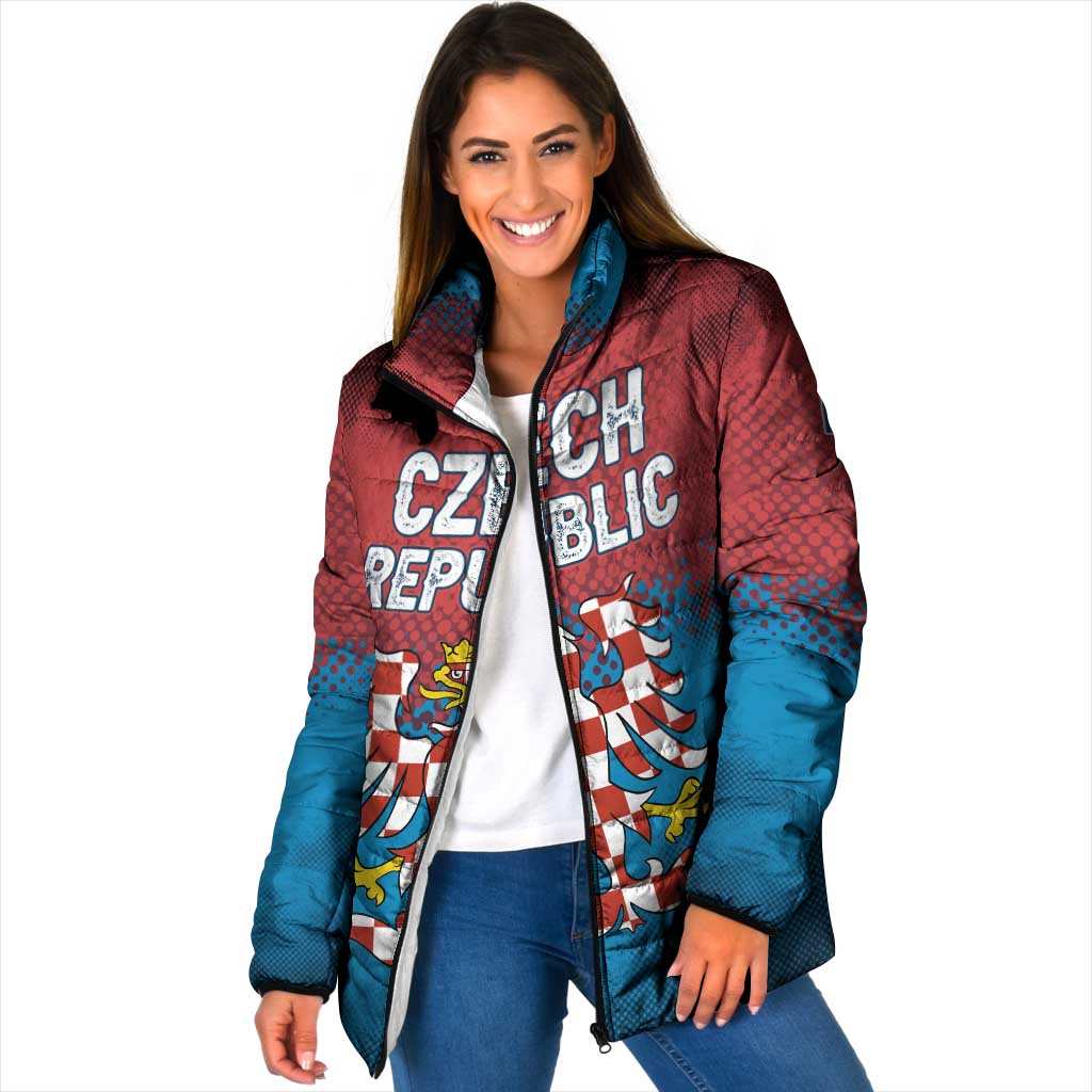Czech Republic Padded Jacket with Blue Red Gradient Design and National Coat of Arms - Wonder Print Shop