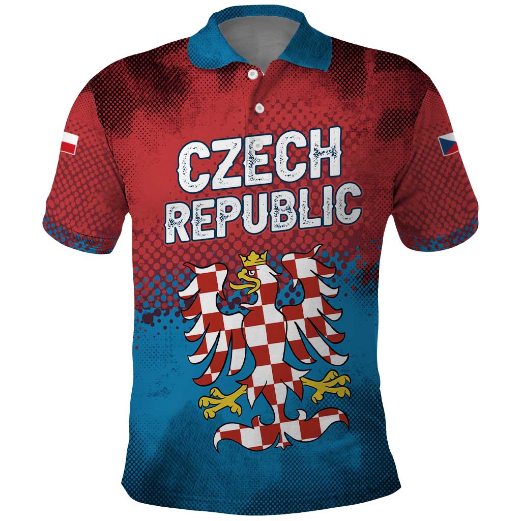 Czech Republic Polo Shirt with Blue Red Gradient Design and National Coat of Arms - Wonder Print Shop