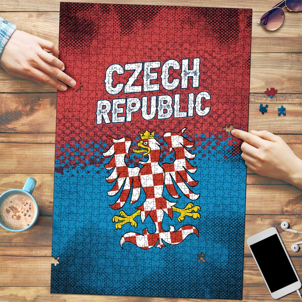 Czech Republic Puzzle with Blue Red Gradient Design and National Coat of Arms - Wonder Print Shop