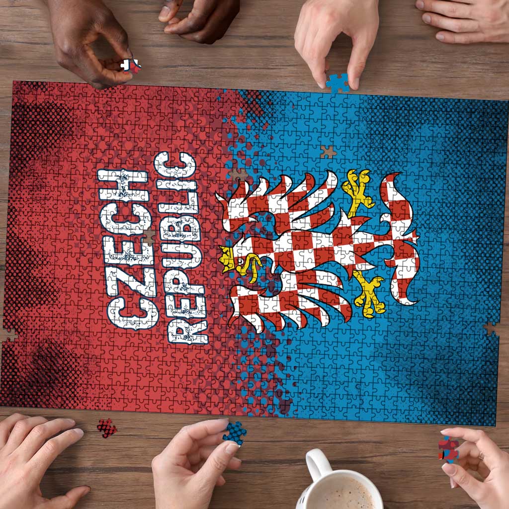 Czech Republic Puzzle with Blue Red Gradient Design and National Coat of Arms - Wonder Print Shop