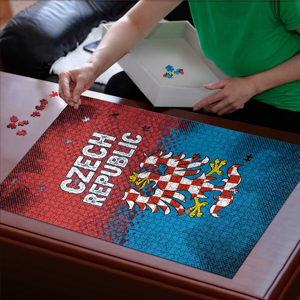 Czech Republic Puzzle with Blue Red Gradient Design and National Coat of Arms - Wonder Print Shop
