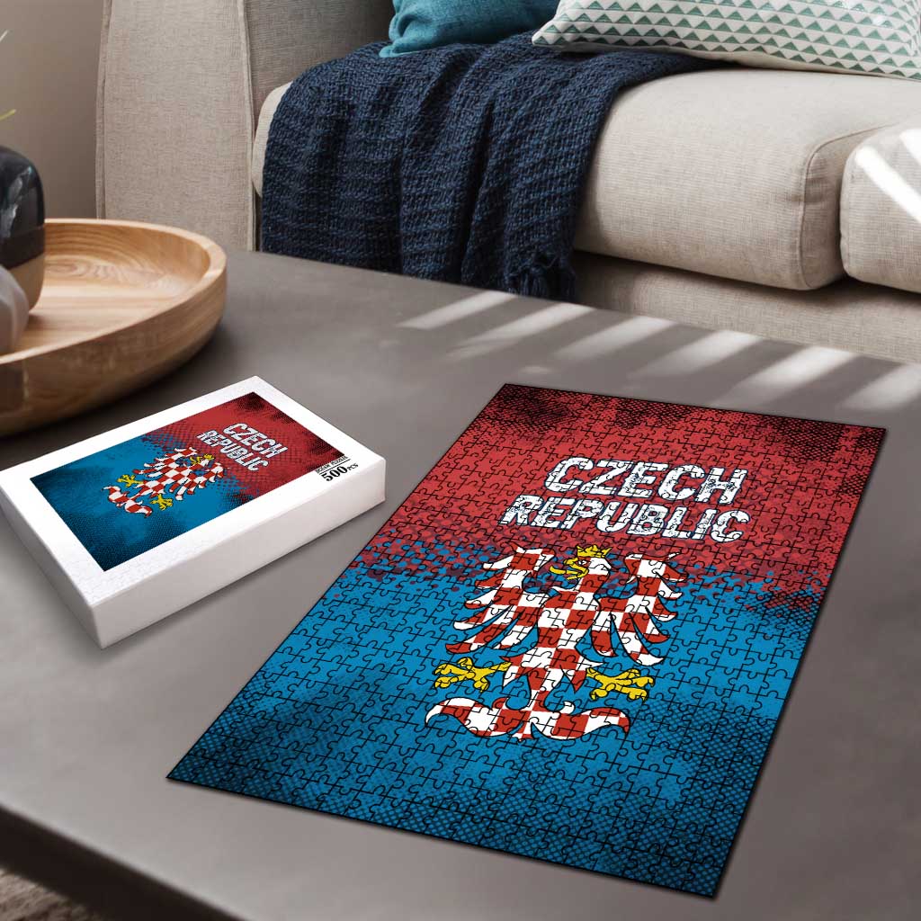 Czech Republic Puzzle with Blue Red Gradient Design and National Coat of Arms - Wonder Print Shop