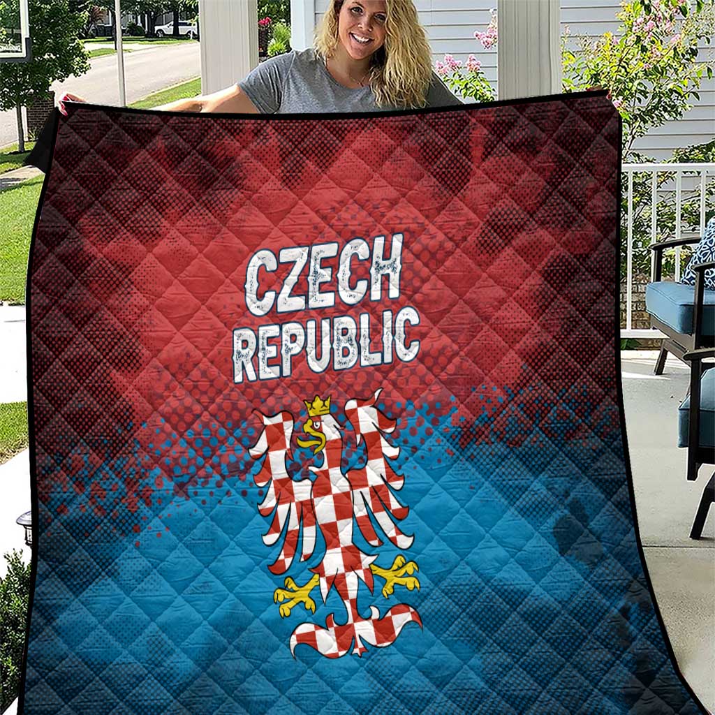 Czech Republic Quilt with Blue Red Gradient Design and National Coat of Arms - Wonder Print Shop