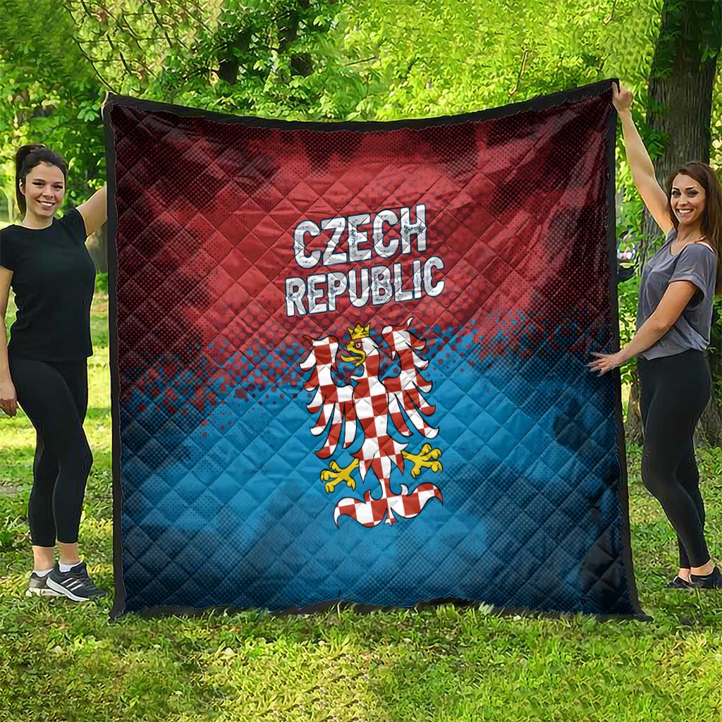 Czech Republic Quilt with Blue Red Gradient Design and National Coat of Arms - Wonder Print Shop